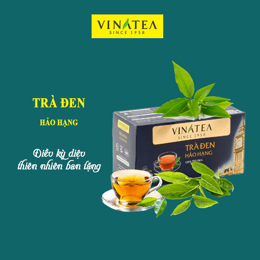 Trà Vinatea đen hảo hạng, có hương thơm của cốm non với vị chát dịu nhẹ, đặc trưng từ những búp trà tươi tuyển chọn từ vùng trà Thái Nguyên