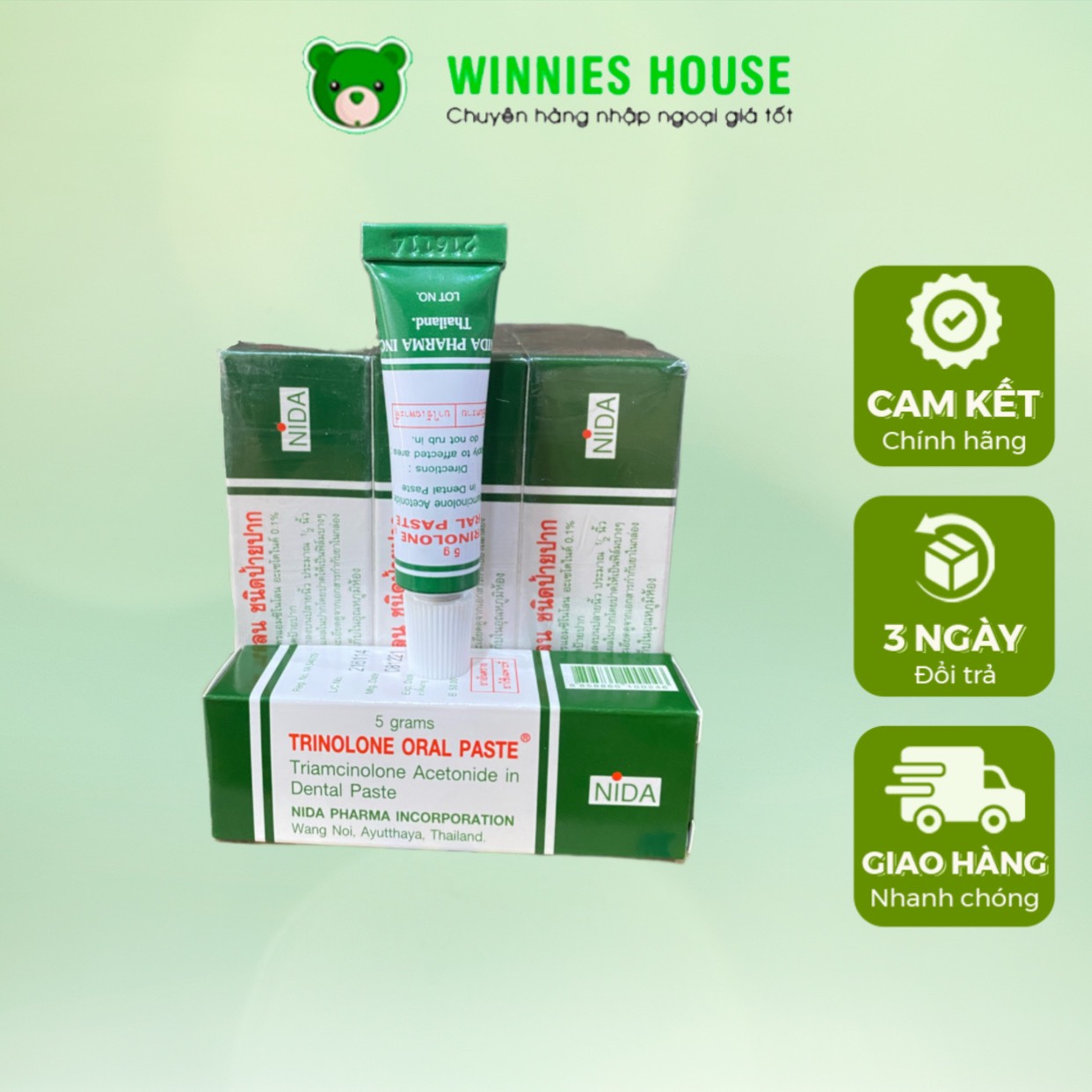 Kem Bôi Nhiệt Miệng Trinolone Oral Paste Thái Lan 5g - Gel Thoa Nhiệt Miệng, Lở Loét Miệng Nida Thái