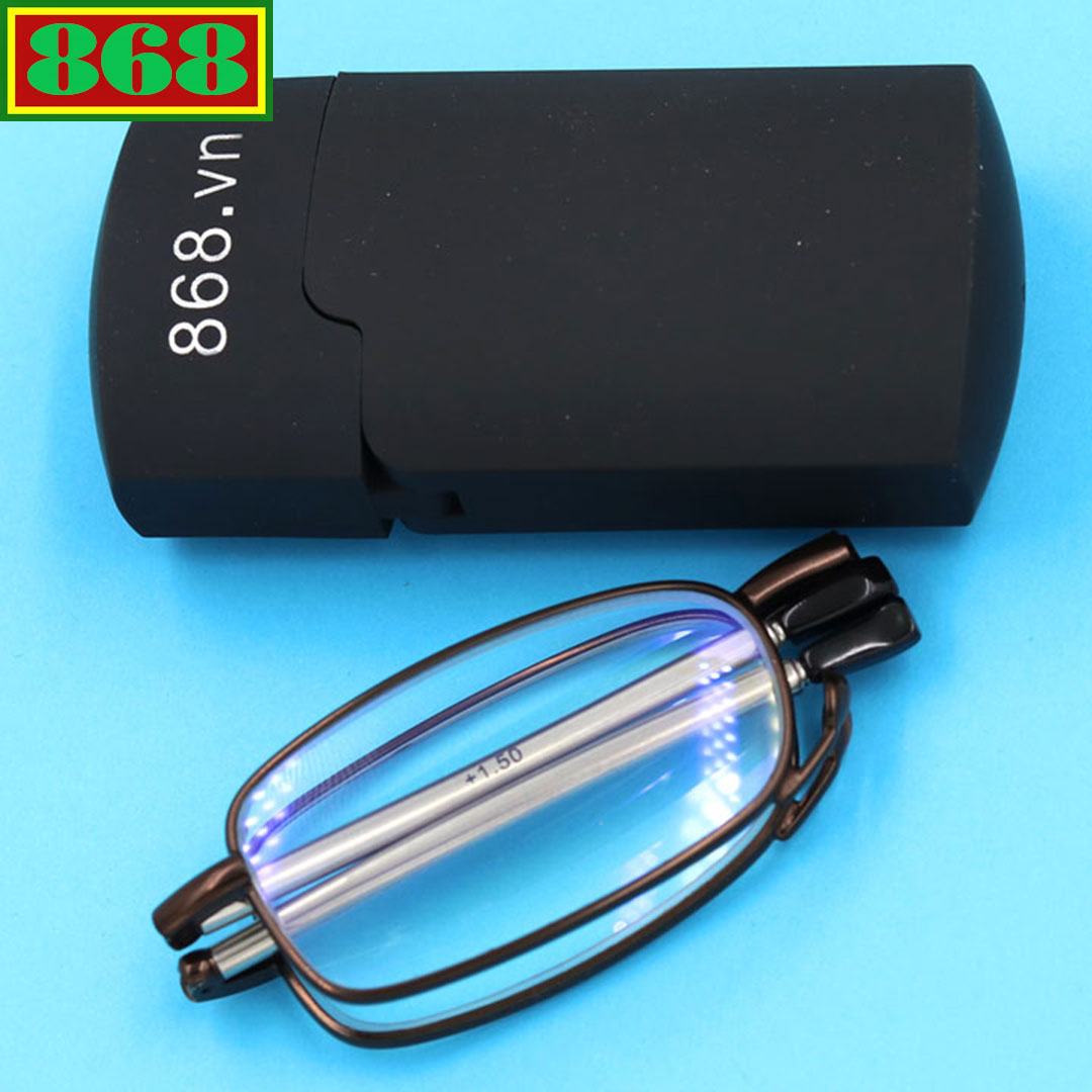 Gọng kính gập 868 - Kính lão gọng xếp màu nâu, từ 1 độ đến 4 độ