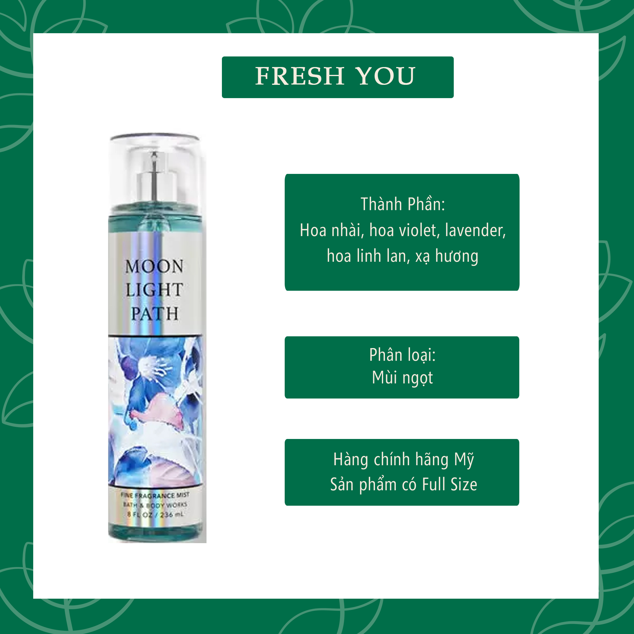 Moonlight Path - 10ml & 30ml Xịt Thơm Toàn Thân Body Mist Bath & Body Works - Ngọt