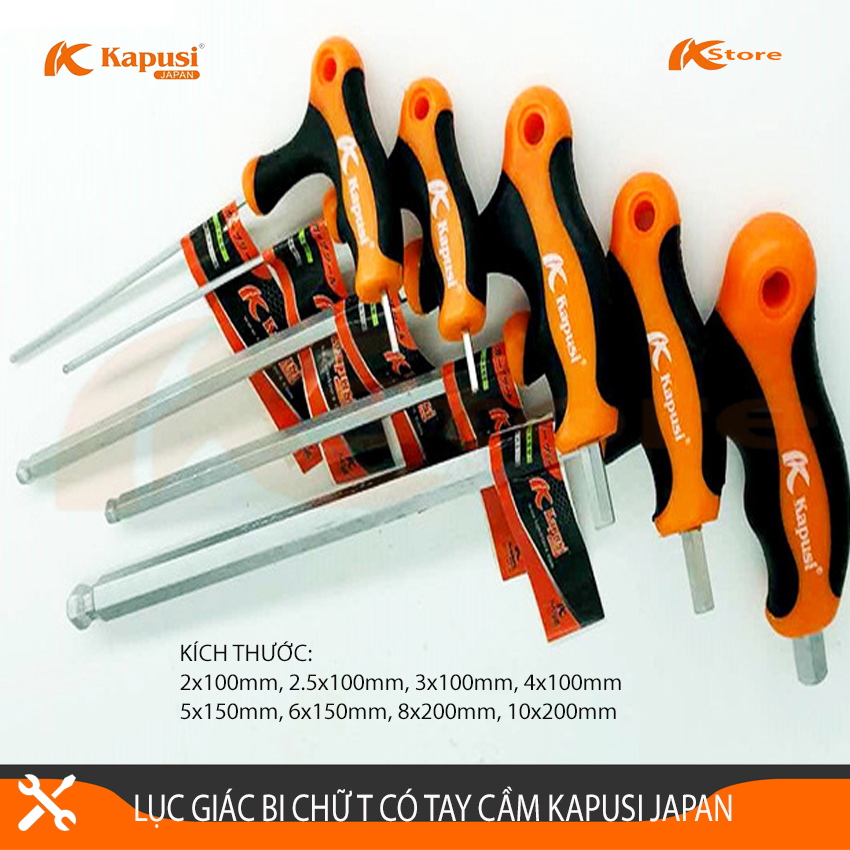 LỤC GIÁC BI CHỮ T CÓ TAY CẦM KAPUSI JAPAN, CÁC KÍCH THƯỚC 2, 2.5, 3, 4, 5, 6, 8, 10MM