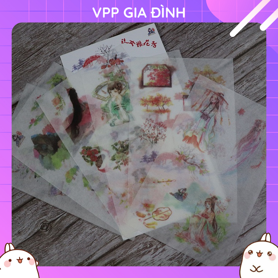 Bộ 6 tấm nhãn dán sticker giấy trang trí cổ trang v6