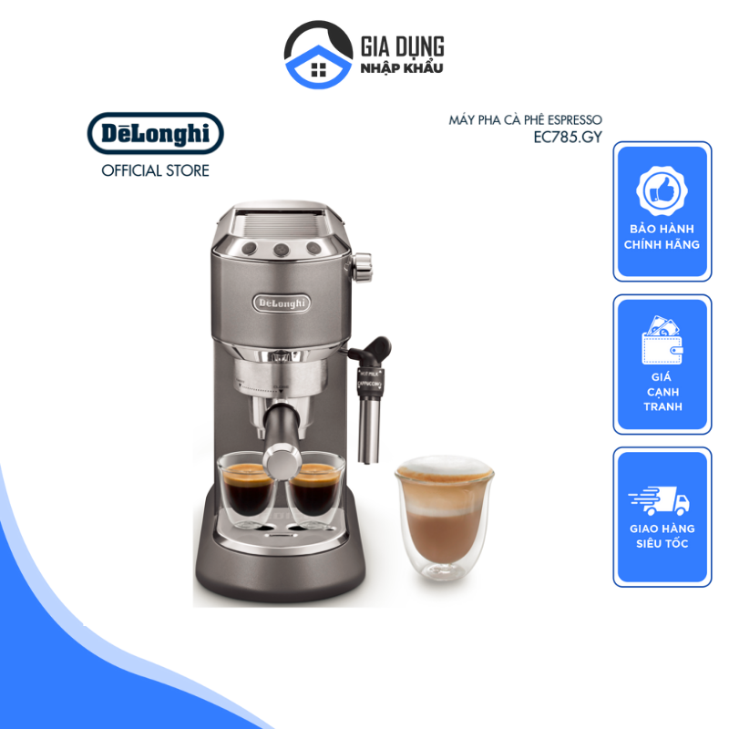 Máy Pha Cà Phê Espresso Delonghi EC785, Delonghi Coffee Maker, Máy Pha Cafe, Espresso, Capuccino, Dung Tích 1.1L, 15 Bar, Nhập Khẩu EU, BH 12 Tháng