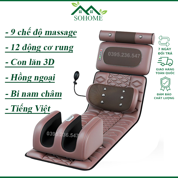 Đệm massage toàn thân đa năng cao cấp KASOMA chườm nóng hồng ngoại, bi nam châm kết hợp con lăn 3D chất liệu da PU, ghế massage trị liệu toàn thân , Nệm massage mẫu 2023