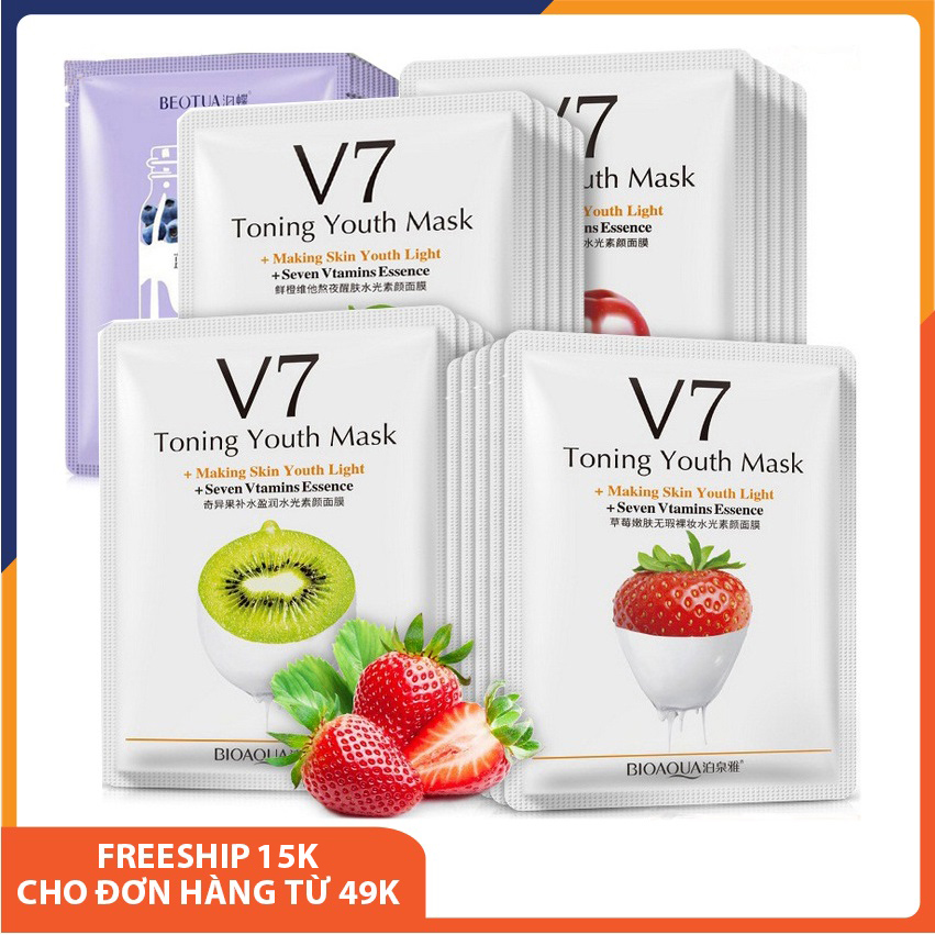 Combo 10 mặt nạ giấy dưỡng da BIOAQUA V7 giúp dưỡng ẩm, da sáng màu, se khít lỗ chân lông, làm săn và tăng độ đàn hồi, cấp nước thải độc, phục hồi da, chống lão hóa, mask dưỡng trắng da mờ thâm nội địa Trung Melystore SPU047
