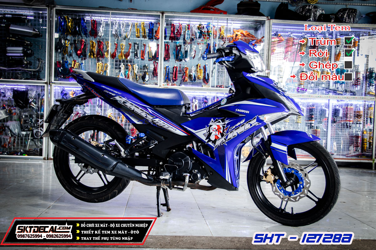 Tem rời exciter 150 king drag xanh trắng