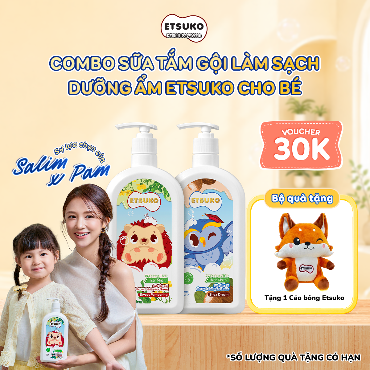 [MUA 2 CHAI TẶNG CÁO BÔNG] Sữa Tắm Gội Làm Sạch Dưỡng Ẩm / Kháng Khuẩn ETSUKO 600ml Cho Bé Từ 3 Tuổi Trở Lên.