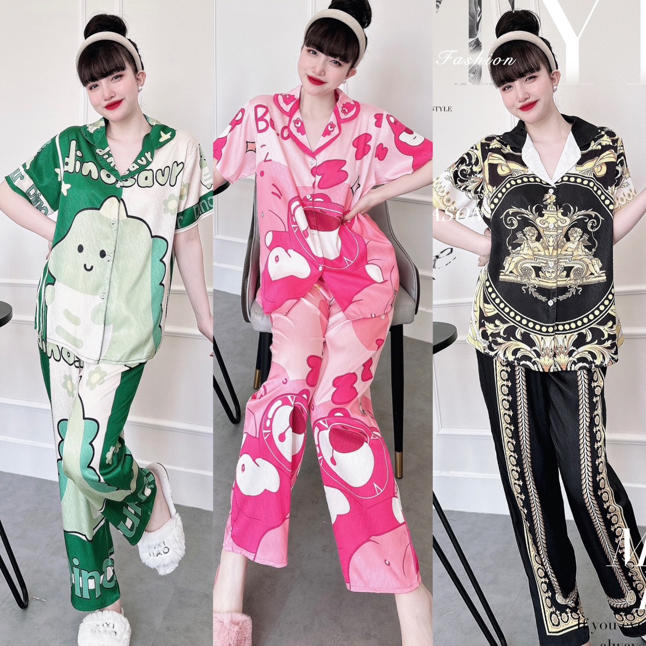 Đồ ngủ mặc nhà bigsize 50-85kg bộ lụa xước ánh kim sang chánh hàng cao cấp