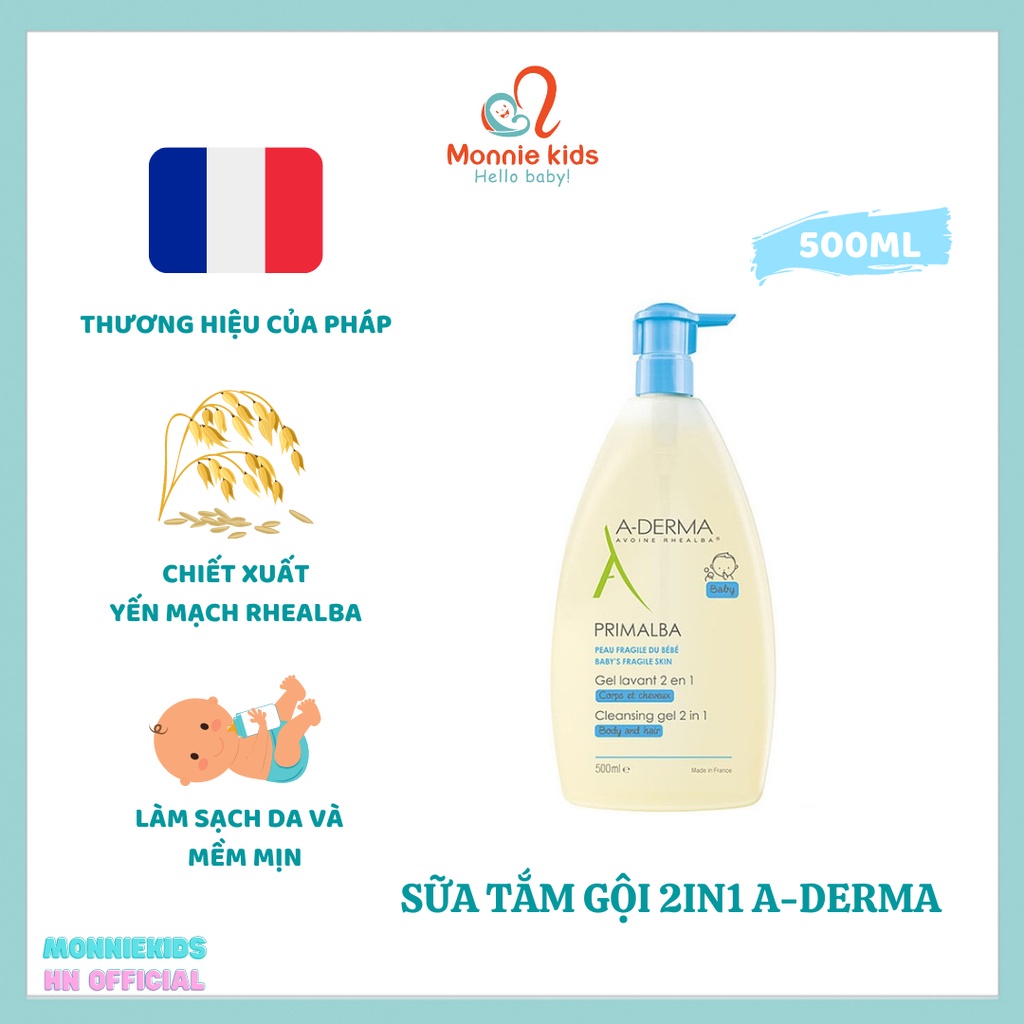 Sữa tắm gội 2in1 a-derma primalba baby 500ml