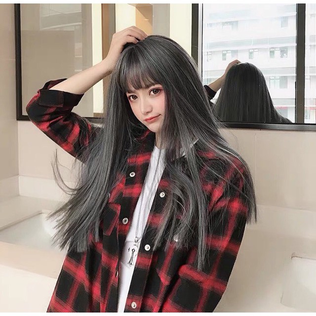 Tóc Giả Nữ Đẹp 💖FREESHIP💖 Tóc Giả Nguyên Đầu Thẳng Màu Xám Lạnh