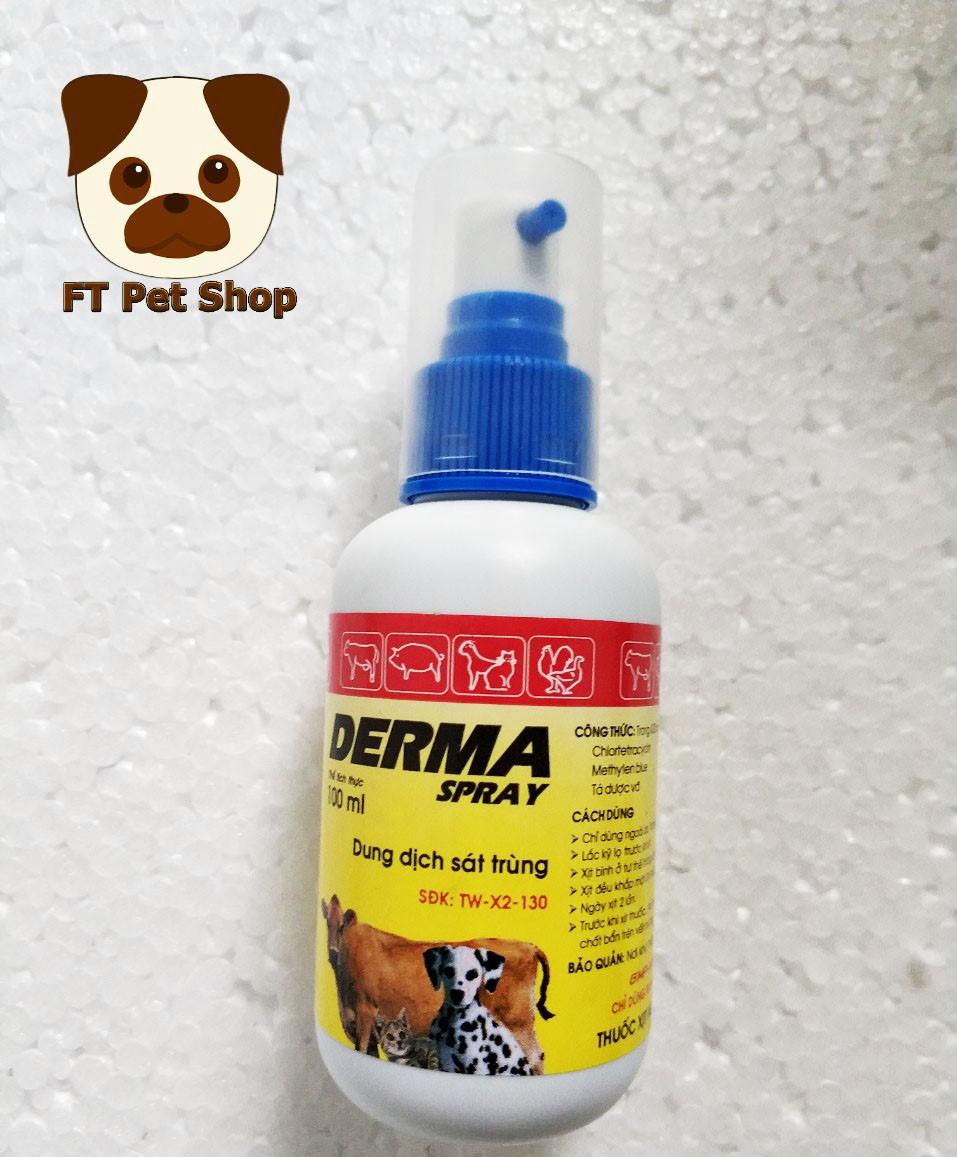 Chai Xịt Dùng Cho Các Trường Hợp Ghẻ Trên Da Chó Mèo Gia Súc  Derma Spray100ml