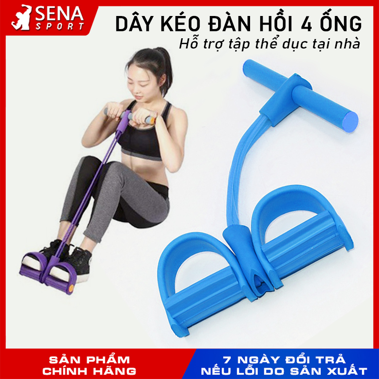 Dây kéo đàn hồi tập bụng 4 ống cao su chắc chắn, hỗ trợ tập cơ bụng, tay chân, thể dục tại nhà