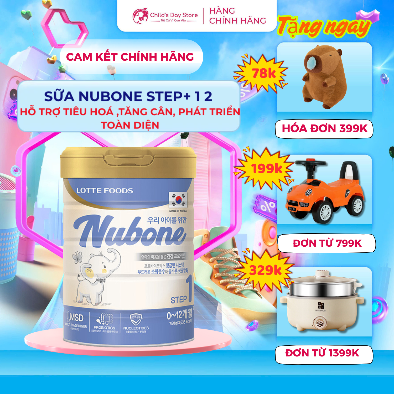   Date mới- Quà tặng  Sữa Nubone Step 1,2,Plus+ lon 750g cho bé. Nhập khẩu nguyên lon tại Hàn 