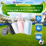Sạc dự phòng Anker Zolo 10.000mAh | Sạc nhanh 35W | Tích hợp sẵn 2 cáp USB-C | 2 cổng 1C1A, hỗ trợ sạc nhanh cho iPhone Android Samsung - A110L