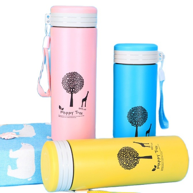 Bình uống nước lõi inox 304 happy time cute 360ml -binh nước inox - ly inox - bình uống nước thép không rỉ - ly uống nước