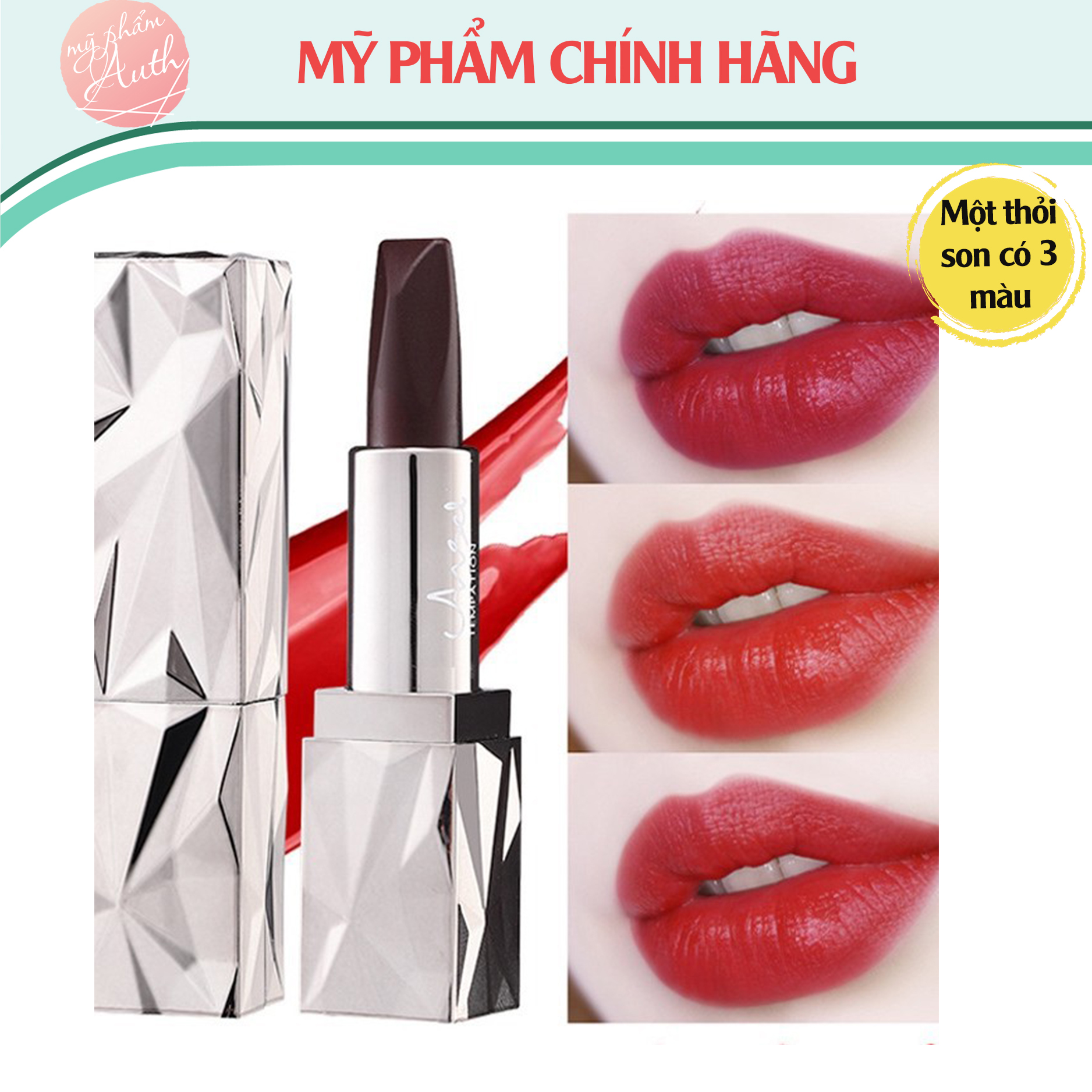 Son 3 màu ANSEL chống nước lâu trôi son lì có dưỡng son môi kim cương son môi 3 màu đẹp son nội địa Trung son ba màu