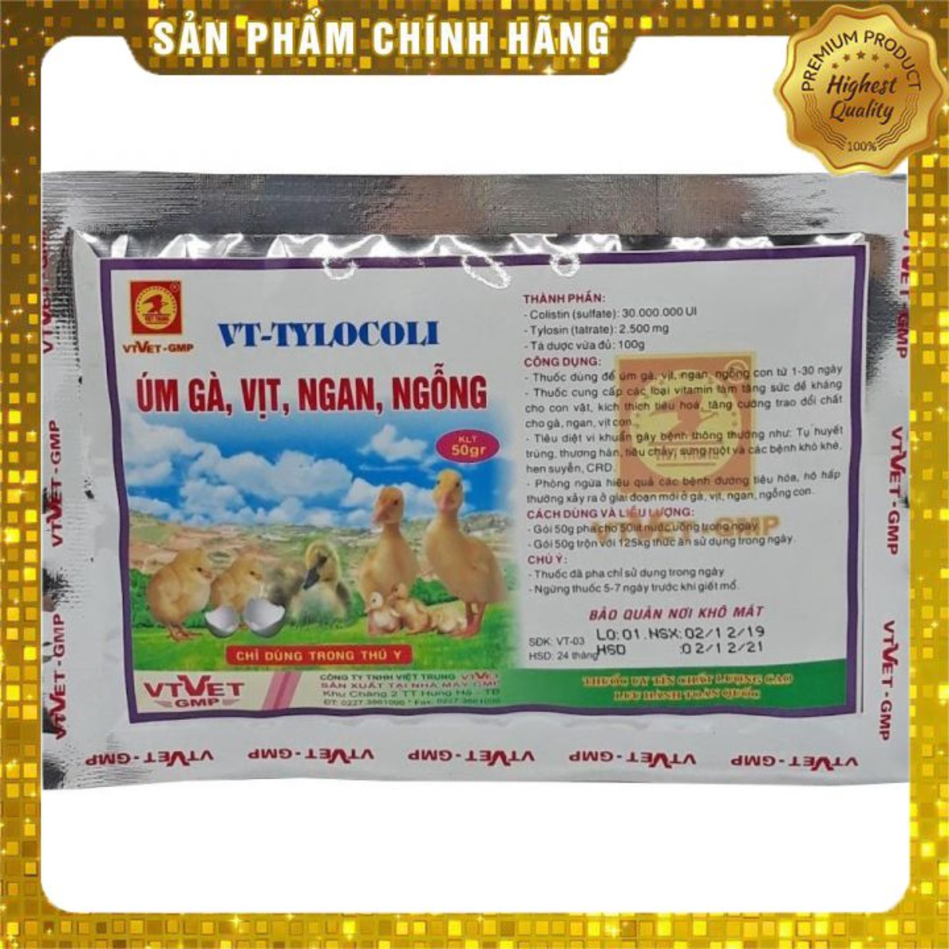 Sản phẩm thú y VT-TYLOCOLI (50g) Úm gà vịt, ngan, ngỗng