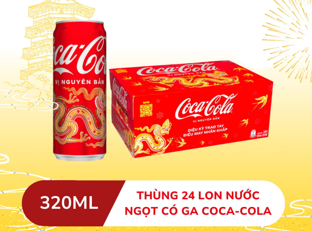 Thùng Coca-Cola lon 320ml mẫu Thường