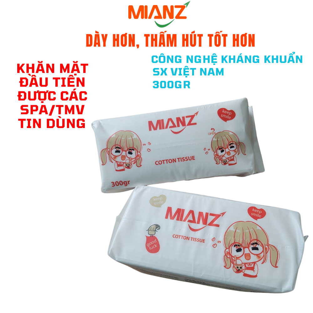 Khăn rửa mặt khô tẩy trang MIANZ khăn mặt khô đa năng gói 300gr kích thước 20x20cm, khăn mặt dùng 1 lần lau khô và ướt.