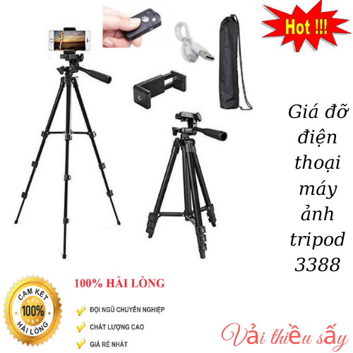 Tripod 3388 có Bluetooth Remote, cao 140 cm - Tripod điện thoại, tripod máy ảnh, gậy tự sướng, gậy chụp ảnh, chân máy ảnh, Chân máy quay phim, giá đỡ điện thoại, giá đỡ kẹp điện thoại, giá đỡ điện thoại 3 chân...