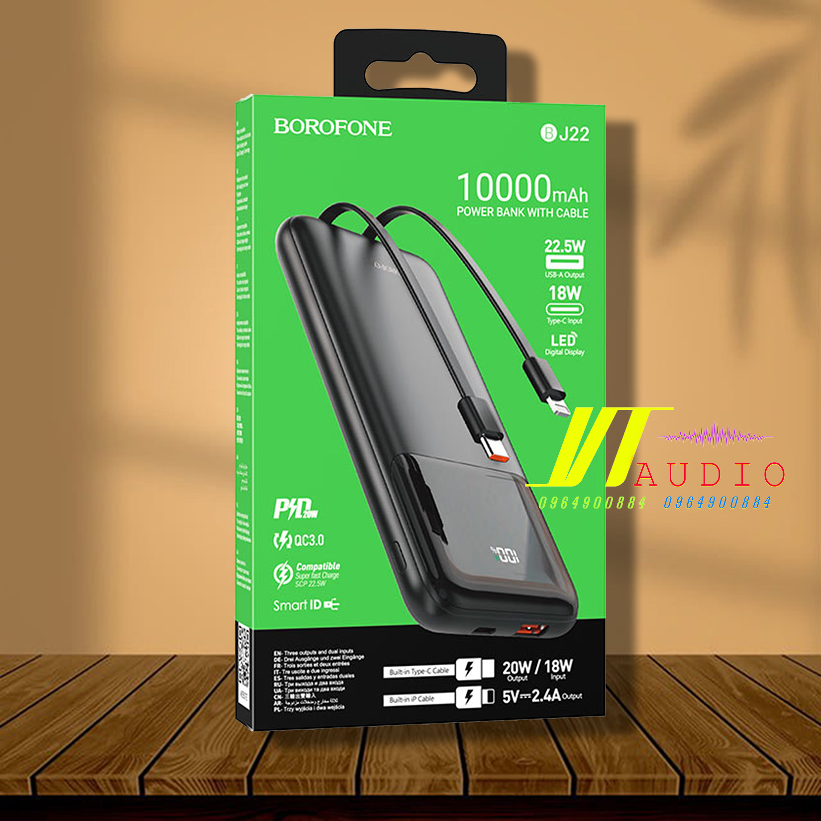 Sạc pin dự phòng, sạc dự phòng Borofone BJ22 10000mah . hỗ trợ sạc nhanh,