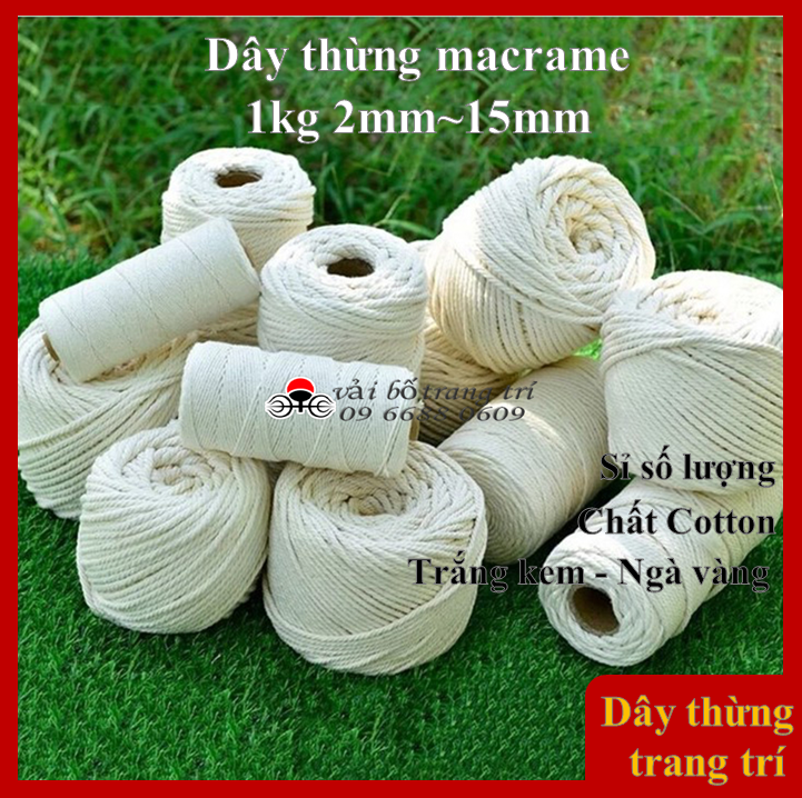 Dây thừng macrame, dây macrame, dây cotton, làm handmade, rèm che, đan lưới, làm võng