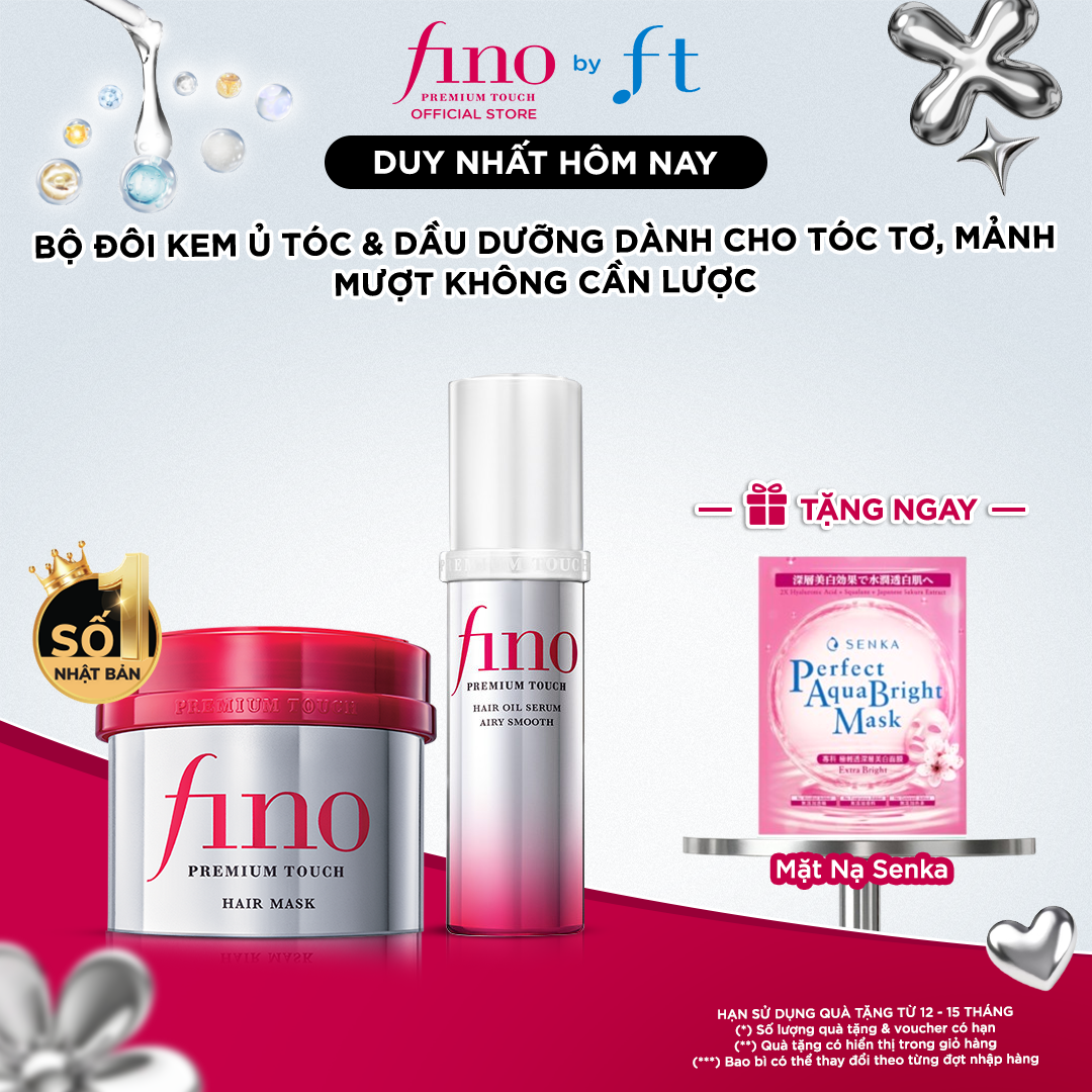 Bộ đôi Kem ủ tóc cao cấp FINO PREMIUM TOUCH B 230G  Dầu dưỡng tóc cao cấp FINO PREMIUM TOUCH HAIR OIL SERUM AIRY SMOOTH 70ML