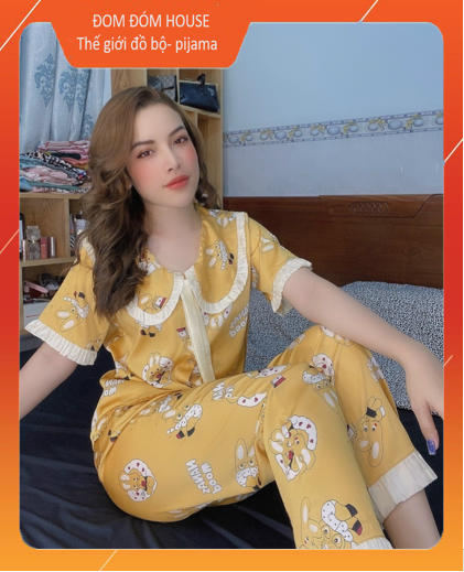 Bộ đồ ngủ nữ đồ ngủ pijama lụa latin tay ngắn quần dài tiểu thư cổ bèo xinh freesize từ 40-60kg đồ bộ nữ pijama lụa đồ bộ đồ ngủ lụa đồ bộ nữ dễ thương