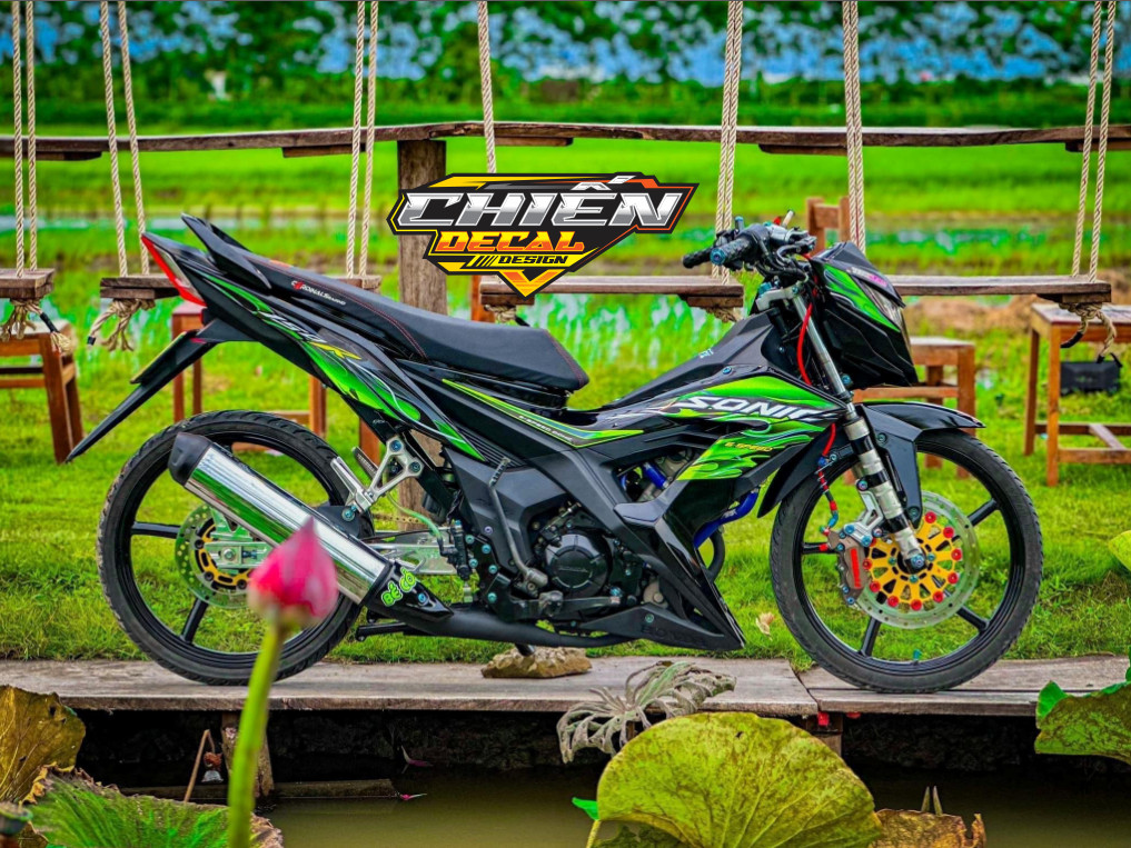 Tem rời xe sonic 150cc mẫu tem lửa mới đen xanh la với chất lượng cao cấp 3 lớp siêu đẹp