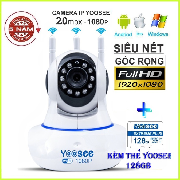 (Tùy Chọn Kèm Thẻ 128Gb Bảo Hành 5 Năm ) Camera Wifi Yoosee 3 Râu Xoay 360° Camera Trong nhà, Ngoài trời SIÊU SẮC NÉT FULLHD 2.0Mpx 1920 X 1080P  Đàm Thoại 2 Chiều