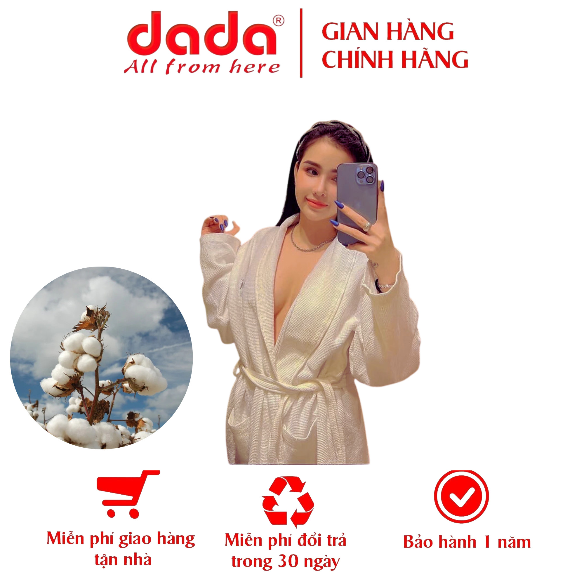 Áo Choàng Tắm Khách Sạn 5 Sao DADA - Mềm Mại, Thấm Hút Tốt - Thiết Kế Tổ Ong Kiểu Dáng Sexy