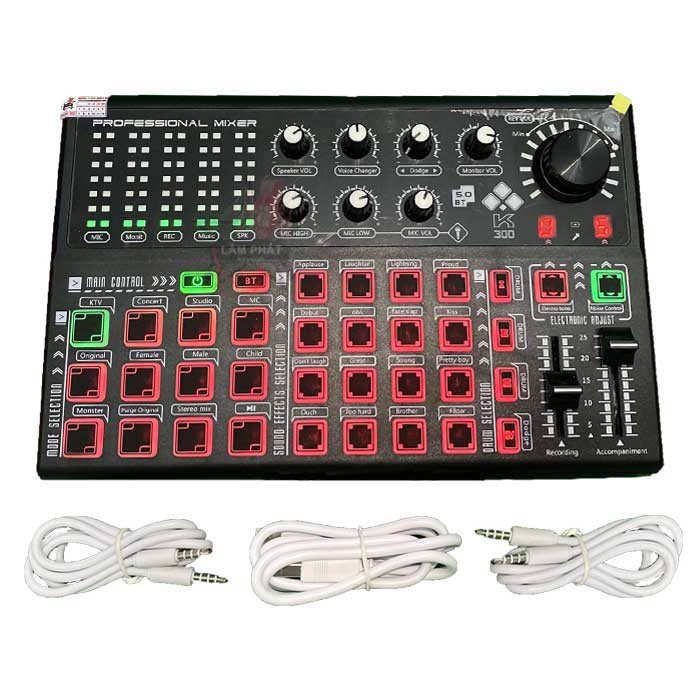 Soundcard thu âm livestream K300 thế hệ mới live facebook, Bigo live hỗ trợ các dòng mic 5V và 48V bảo hành 6 tháng