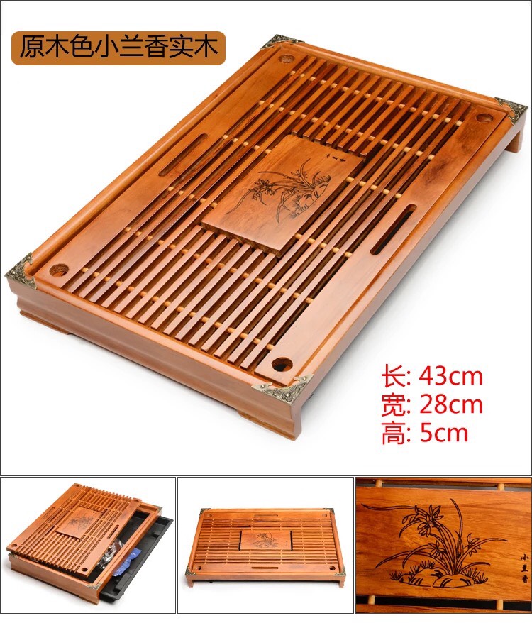 Khay trà nẹp đồng vân nổi 4 góc (khay đựng ấm chén)