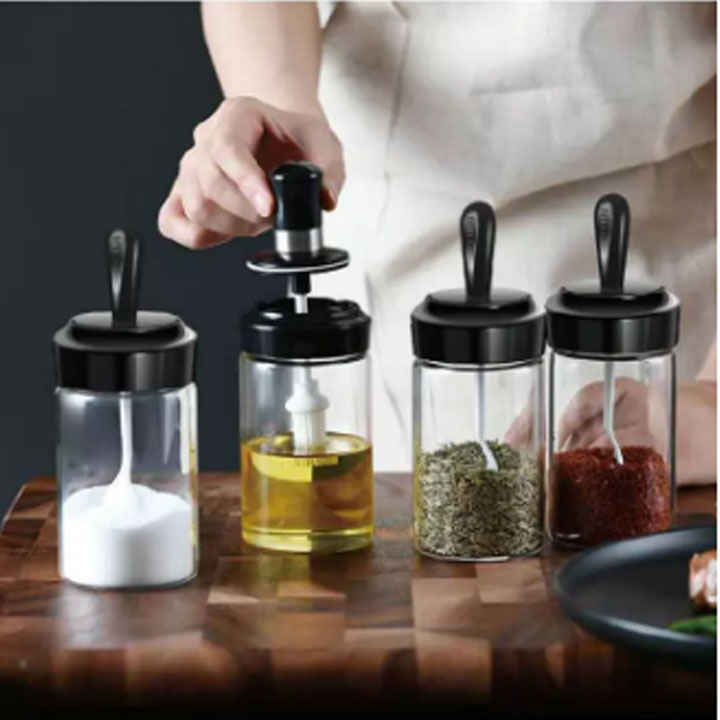 Combo 4 Hũ Đựng Gia Vị, Hộp Đựng Gia Vị Nhà Bếp Đa Năng, Hũ Đựng Gia Vị Thủy Tinh Kèm Muỗng Tiện Lợi