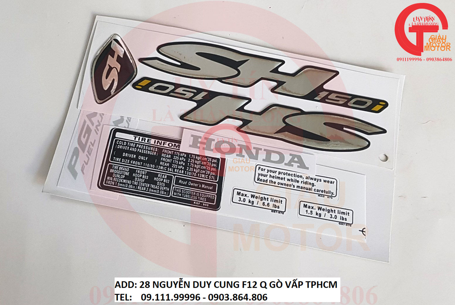Bộ tem gồm chữ sh màu bạc và thông số bắng decal dán xe honda sh ý 2008