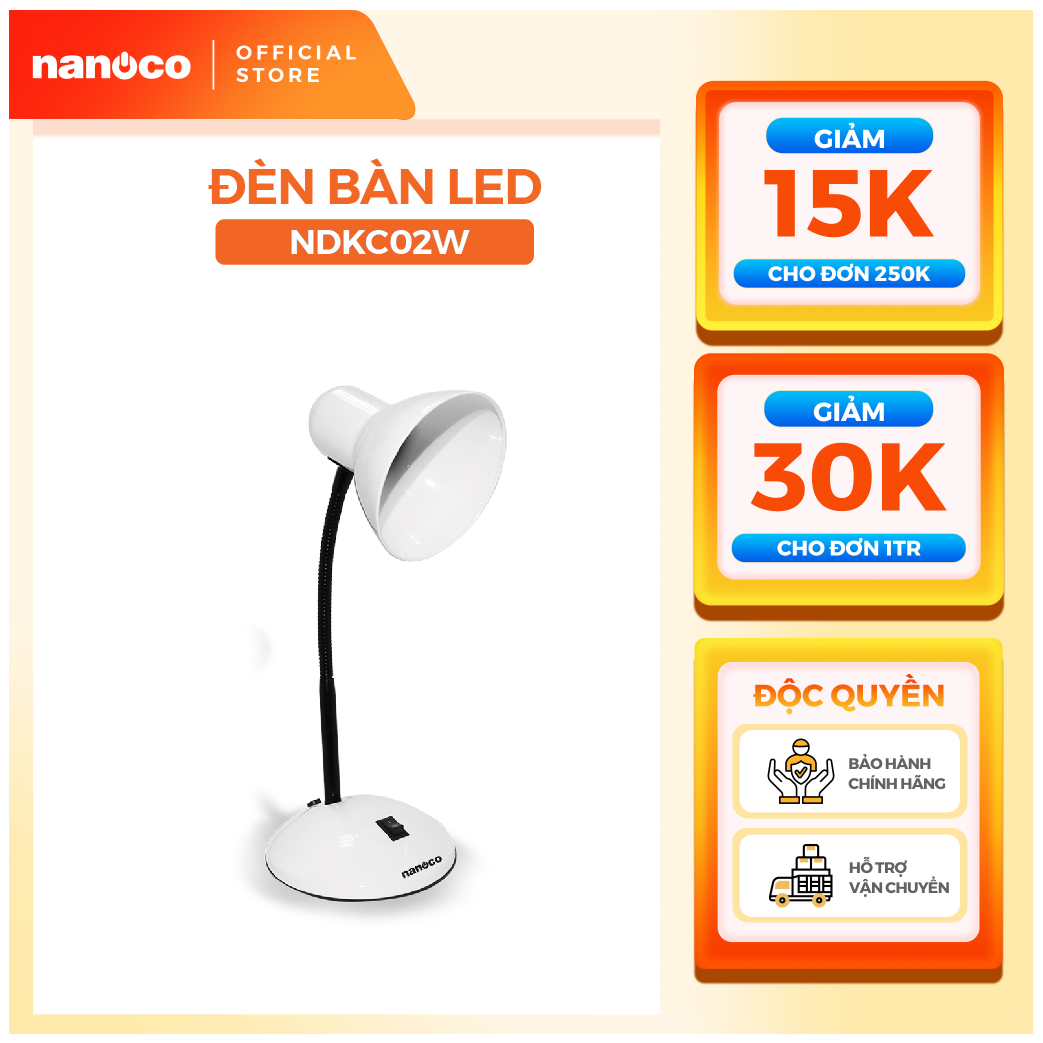 Đèn bàn e27 nanoco model ndkc02 + tặng kèm 1 bóng led bulb đui e27- 5w
