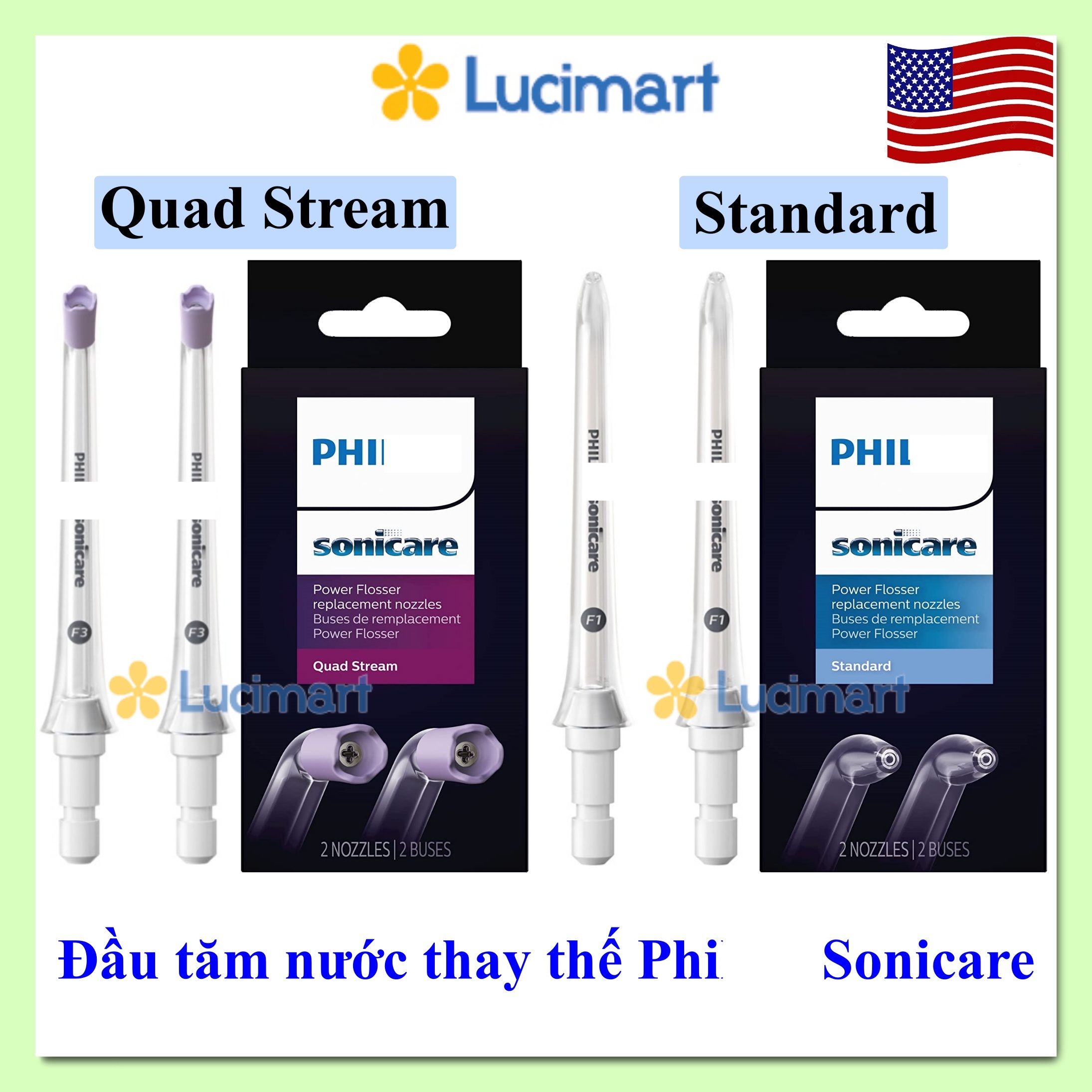  Đầu tăm nước Philips Sonicare Quad Stream  Standard thay thế cho máy tăm nước  Hàng Mỹ  