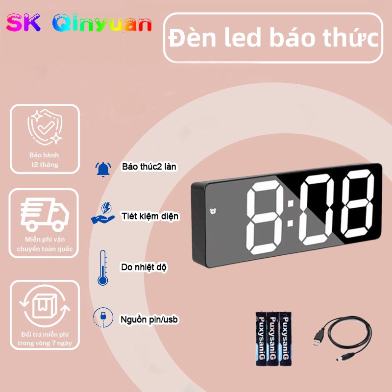 Thông minh đồng hồ báo thức kỹ thuật số đồng hồ treo tường trang trí nhà đèn led kỹ thuật số đồng hồ để bàn với nhiệt độ ngày thời gian bắc âu bảng lớn đồng hồ，có mặt gương kỹ thuật số và cảm biến âm thanh