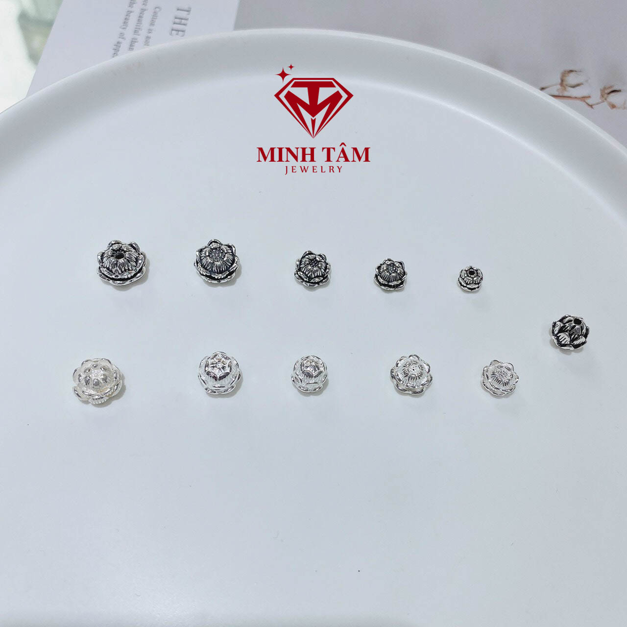 Charm hoa sen bạc thái s925,charm bạc hoa sen 925 mix vòng tay-Minh Tâm Jewelry