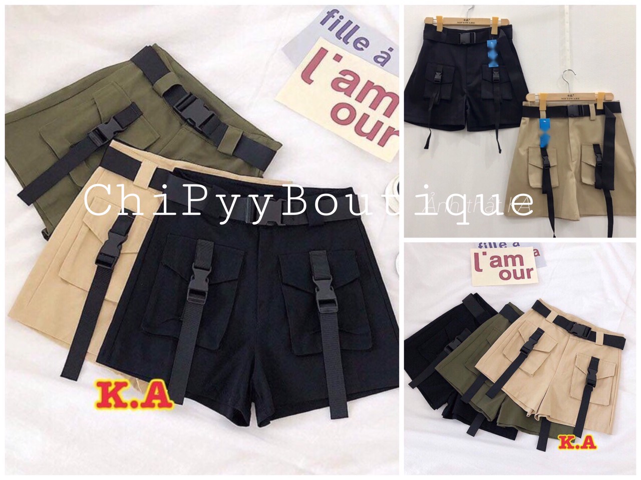 Short đùi kaki thắt lưng khuy cài túi hộp