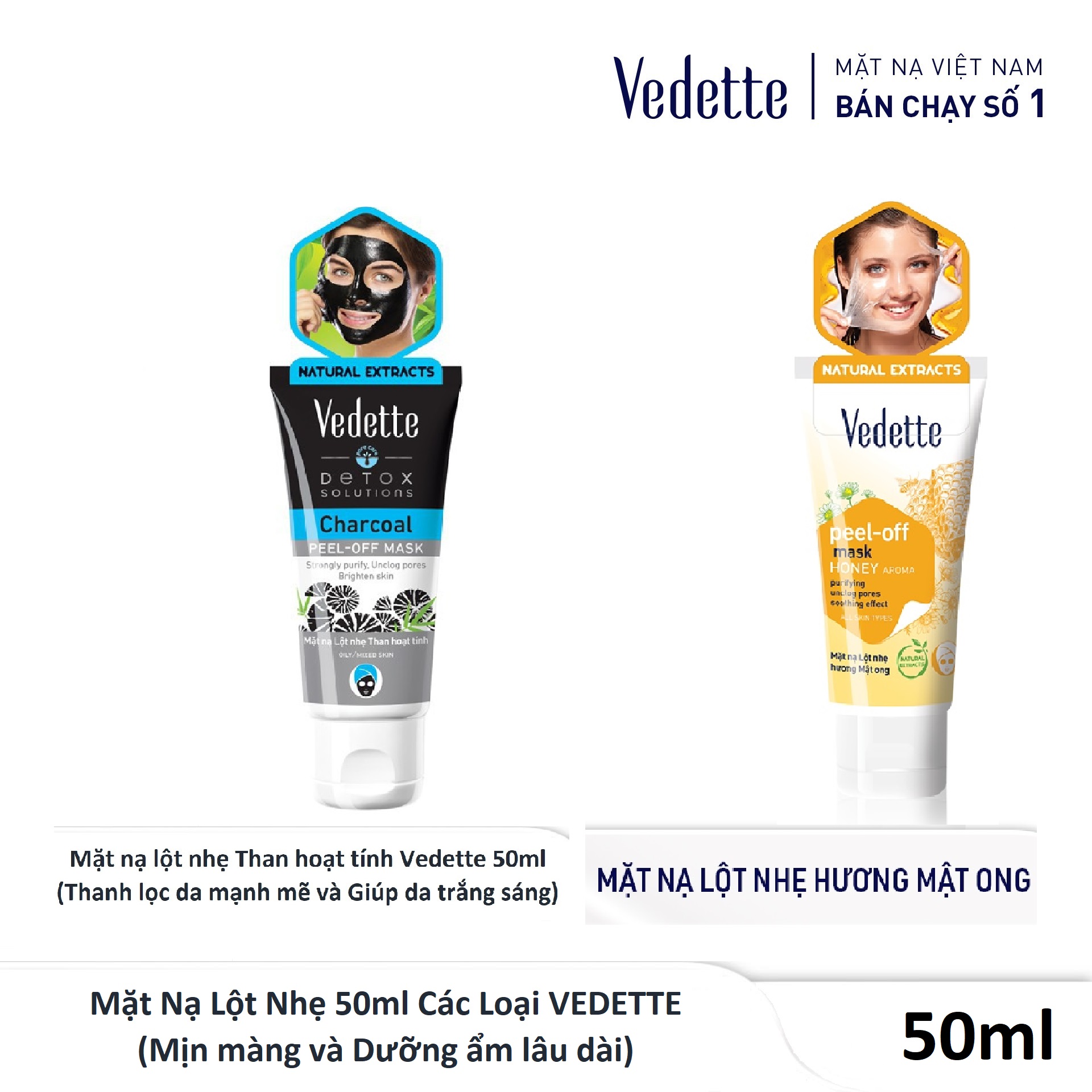 Mặt Nạ Lột Nhẹ 50ml Các Loại VEDETTE - Mịn màng và Dưỡng ẩm lâu dài