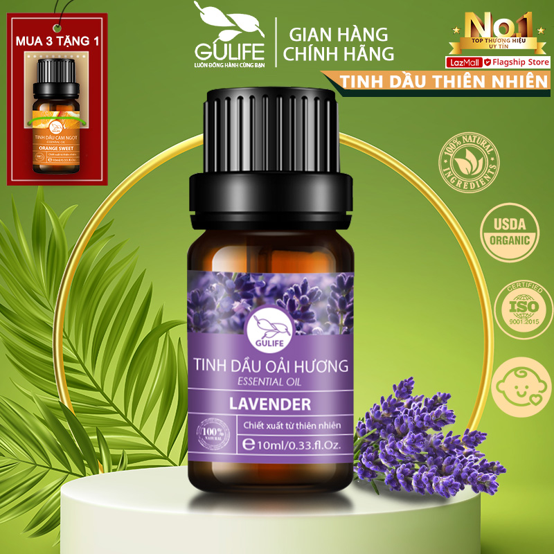 Nguyên Chất Tinh Dầu Oải Hương Lavender Gulife 10ml - Chiết Xuất 100% Từ Thiên Nhiên - Nhiều Công Dụng Tốt Cho Sức Khỏe - Lavender Oil 100% Nature