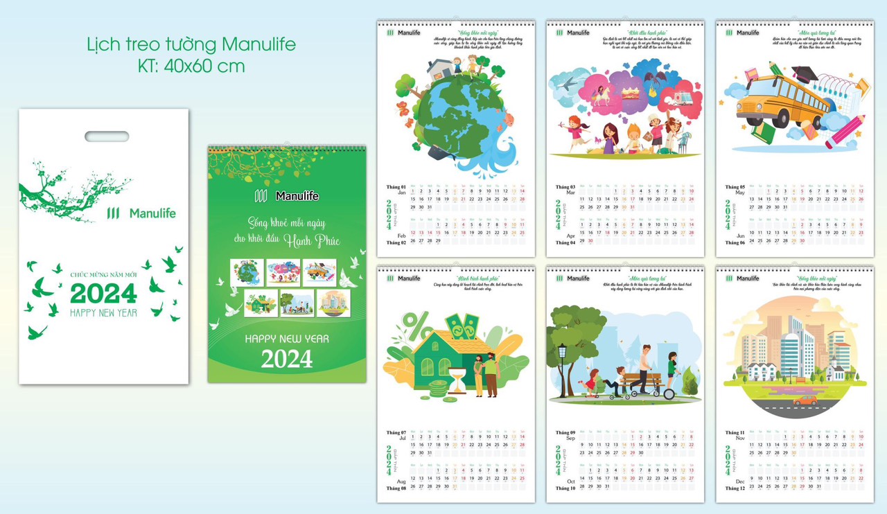 LỊCH TREO TƯỜNG MANULIFE 2024 KT 40X60CM