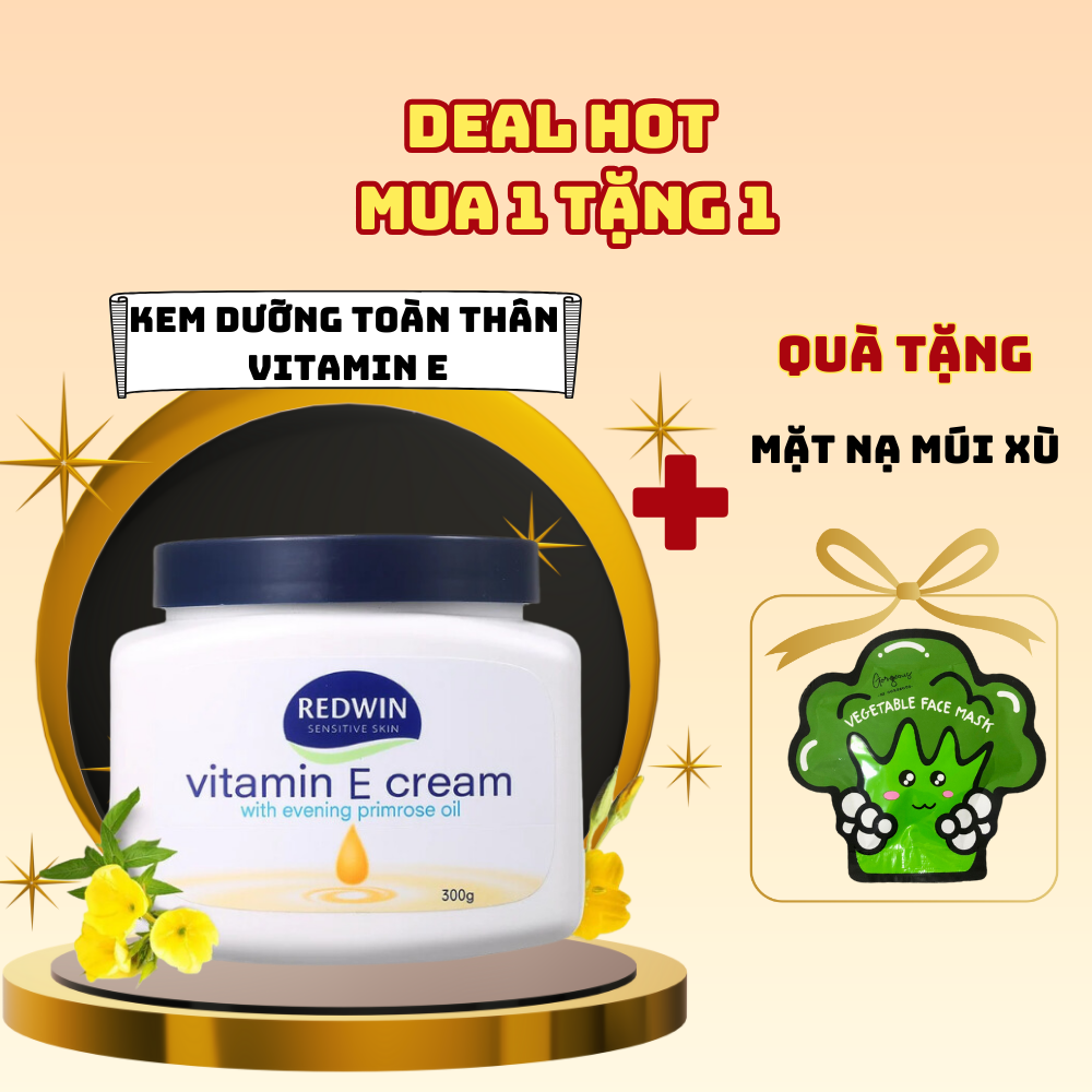 Kem dưỡng redwin vitamin e cream 300g, dưỡng ẩm cho da giúp da mềm mịn da của úc + tặng nạ múi xù