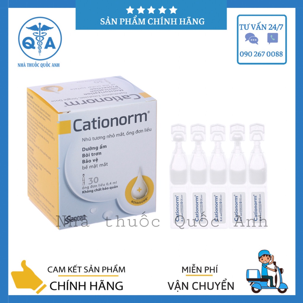 Cationorm hộp 30 ống 0.4ml nước mắt nhân tạo dưỡng ẩm, bảo vệ mắt