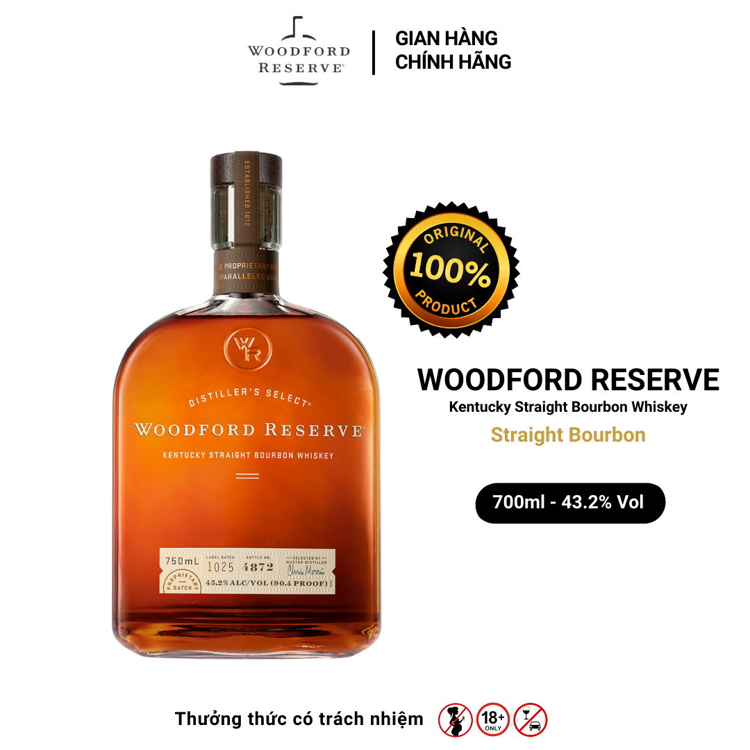 Rượu WOODFORD Kentucky Straight Bourbon Whiskey Nồng Độ Alc 43.2% 700ml