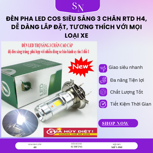 Đèn Pha LED Cos Siêu Sáng 3 Chân RTD H4, Dễ Dàng Lắp Đặt, Tương Thích Với Mọi Loại Xe Đèn Led Pha Xe máy, Đèn pha siêu sáng Xe Máy, đèn pha gắn xe máy, Đèn Pha Moto RTD 3 CHÂN, đa năng dễ lắp đặt Chính Hãng Suno Top