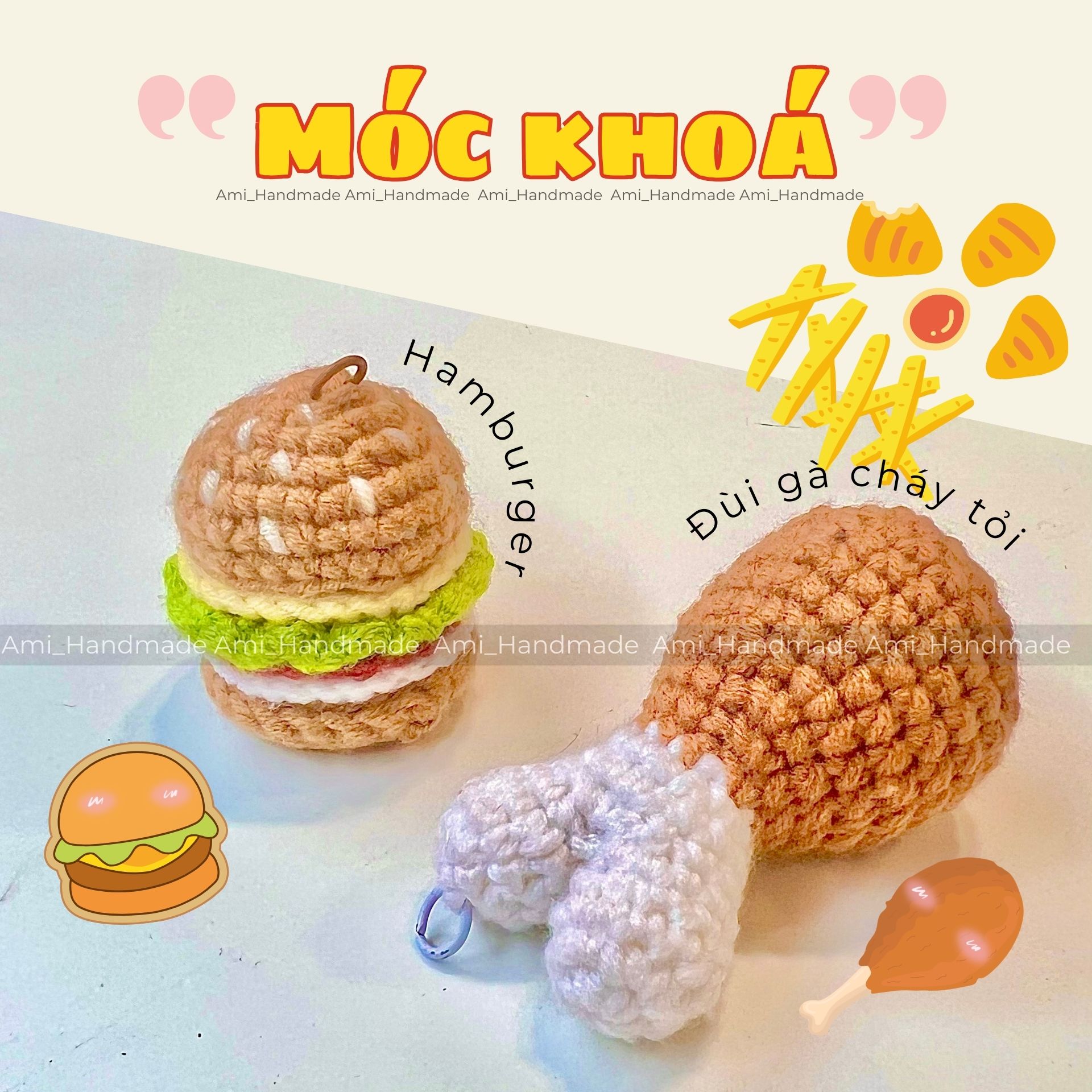 Móc khóa len Hamburger, Đùi gà cháy tỏi