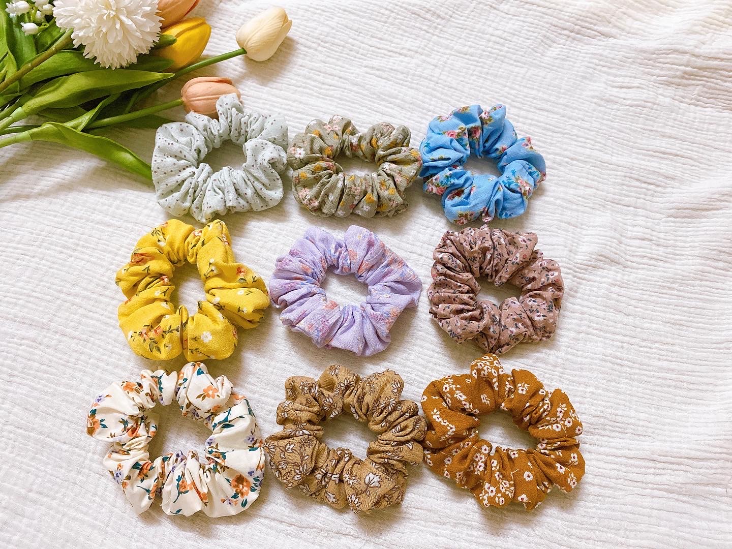 Dây cột scrunchies mùa hè, dây cột tóc, dây buộc tóc