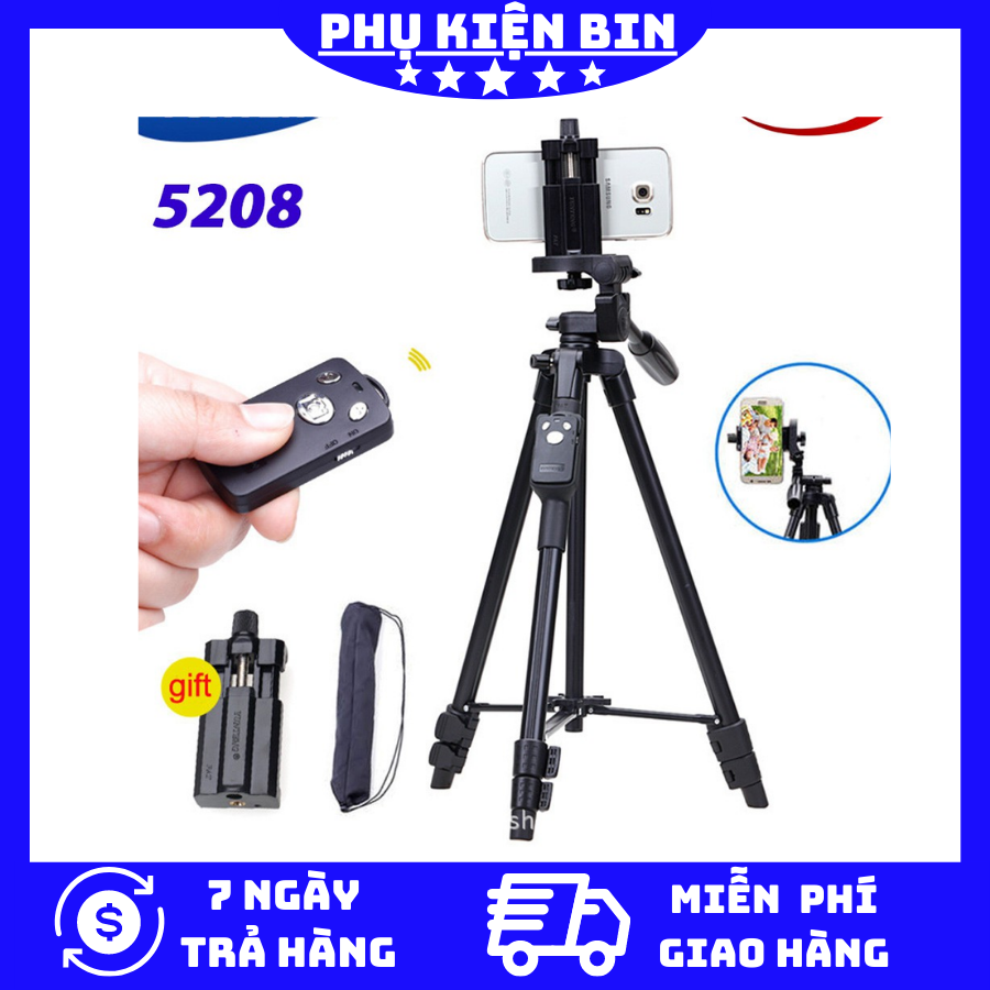 [HCM]Gậy Chụp Hình Tư Sướng YUNTENG 5208. Gậy Chụp Hình Đa Năng 3 Chân YUNTENG 5208. Gậy chụp hình kiêm chân Tripod YUNTENG 5208 Gậy Tripod 3 Chân Yunteng VCT-5208 Chân chụp ảnh Tripod YunTeng VCT-5208 kèm Remote chụp cho điện thoại